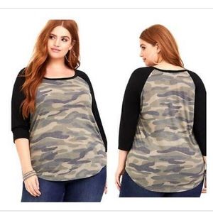 NWOT Torrid Camo Raglan Shirt